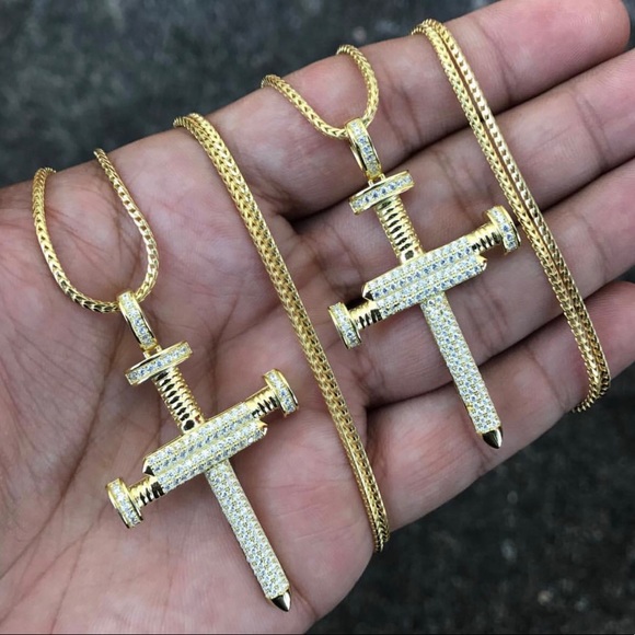 925Sterling Silver BLINK ICED PAVE NAIL CROSS NECK - Picture 6 of 9